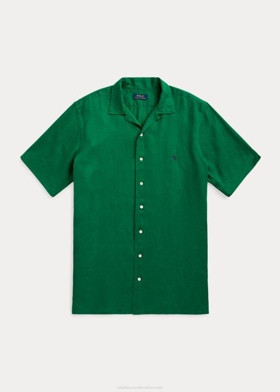 atletisk grøn Mænd Ralph Lauren linned camp skjorte Z426B1497