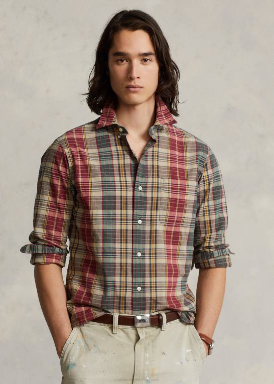 beige/rød multi Mænd Ralph Lauren plaid skjorte i klassisk pasform Z426B8430