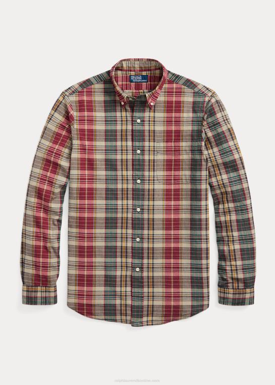 beige/rød multi Mænd Ralph Lauren plaid skjorte i klassisk pasform Z426B8430