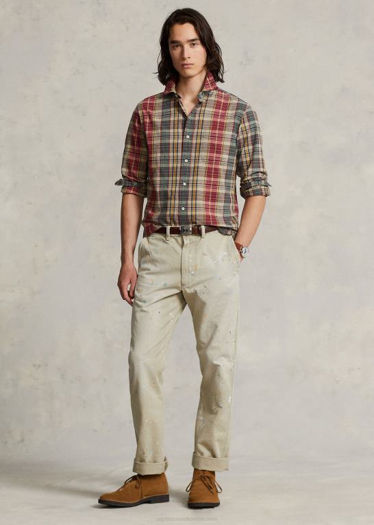 beige/rød multi Mænd Ralph Lauren plaid skjorte i klassisk pasform Z426B8430