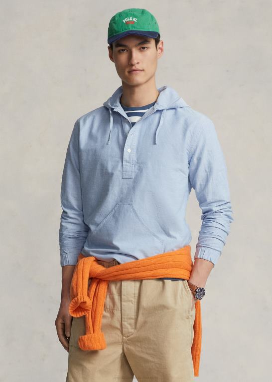 blå Mænd Ralph Lauren oxford popover-skjorte med hætte Z426B861