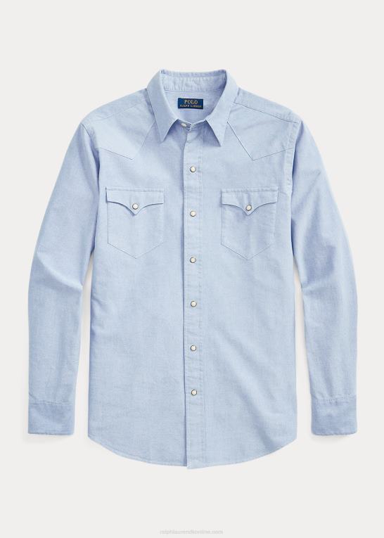 blå Mænd Ralph Lauren oxford western skjorte Z426B458