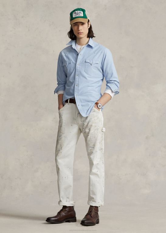 blå Mænd Ralph Lauren oxford western skjorte Z426B458