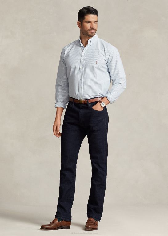 blå Mænd Ralph Lauren stribet oxford skjorte Z426B1840