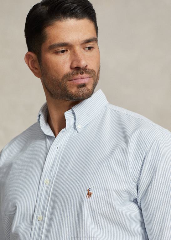 blå Mænd Ralph Lauren stribet oxford skjorte Z426B1840