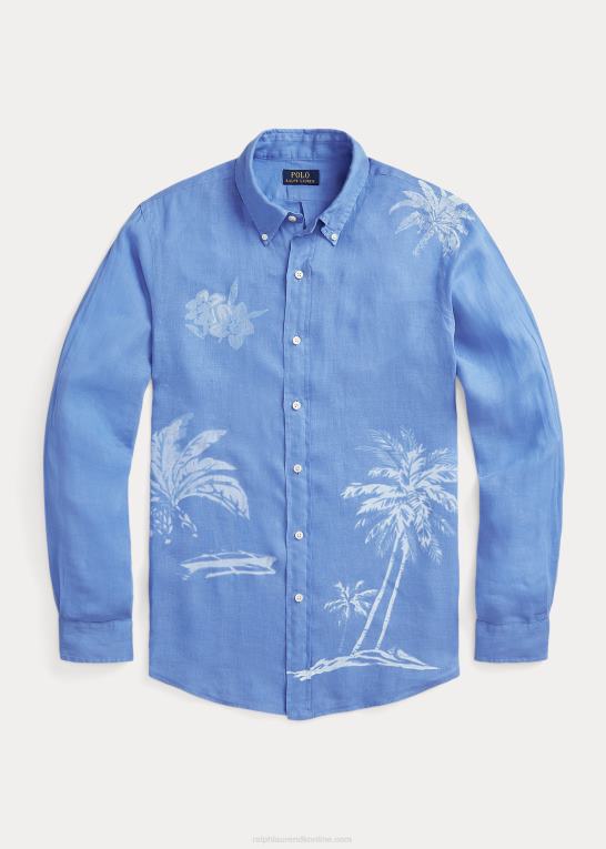 blå blomst Mænd Ralph Lauren skjorte i palmelinned i klassisk pasform Z426B490