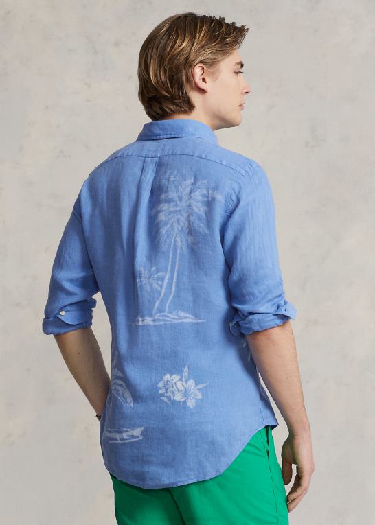 blå blomst Mænd Ralph Lauren skjorte i palmelinned i klassisk pasform Z426B490