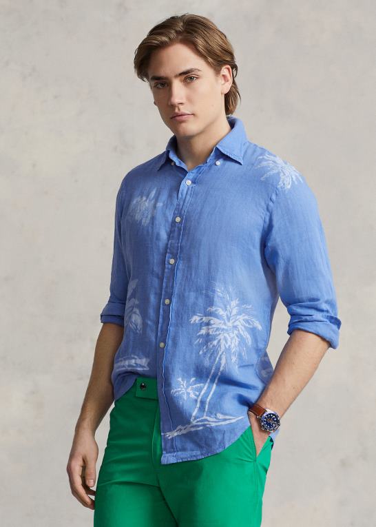 blå blomst Mænd Ralph Lauren skjorte i palmelinned i klassisk pasform Z426B490