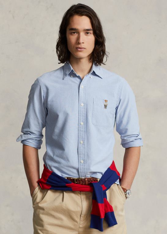 blå forårsbjørn Mænd Ralph Lauren klassisk pasform polo bear oxford skjorte Z426B656