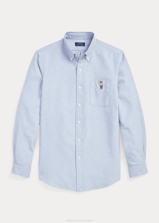 blå forårsbjørn Mænd Ralph Lauren klassisk pasform polo bear oxford skjorte Z426B656