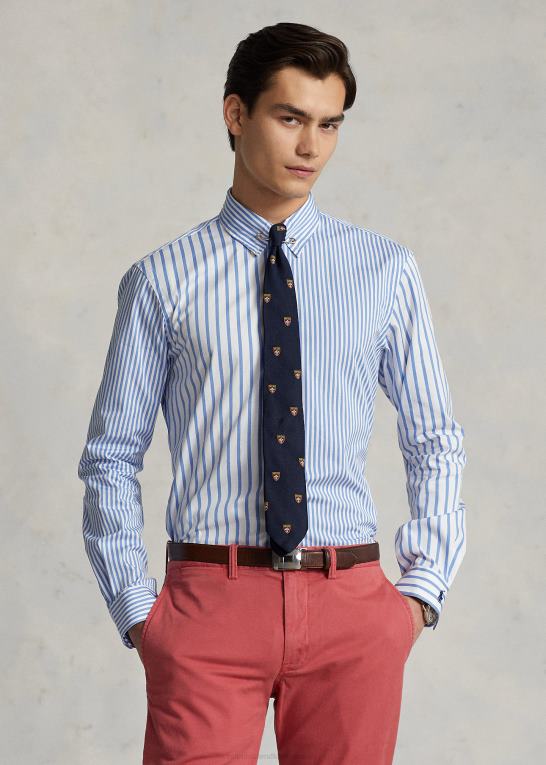 blå funshirt Mænd Ralph Lauren custom fit stribet poplin sjov skjorte Z426B1098