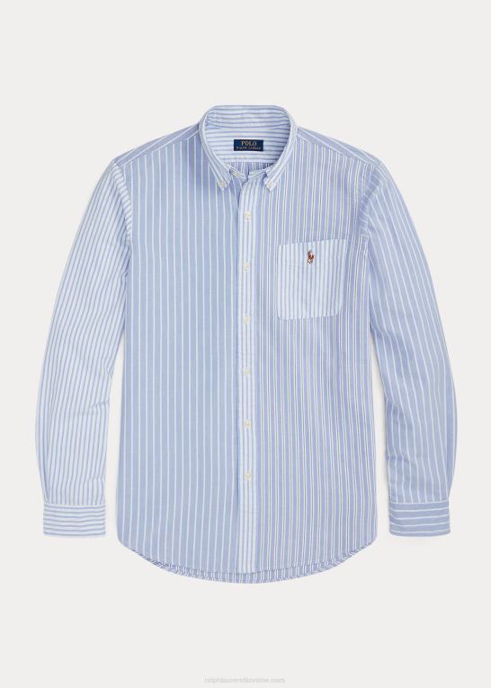 blå funshirt Mænd Ralph Lauren klassisk pasform stribet oxford sjov skjorte Z426B769