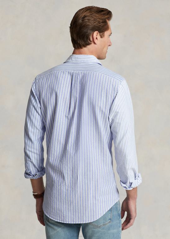 blå funshirt Mænd Ralph Lauren klassisk pasform stribet oxford sjov skjorte Z426B769