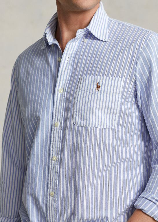 blå funshirt Mænd Ralph Lauren klassisk pasform stribet oxford sjov skjorte Z426B769