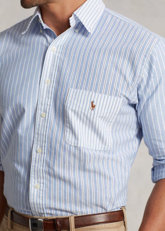 blå funshirt Mænd Ralph Lauren stribet oxford sjov skjorte Z426B1319