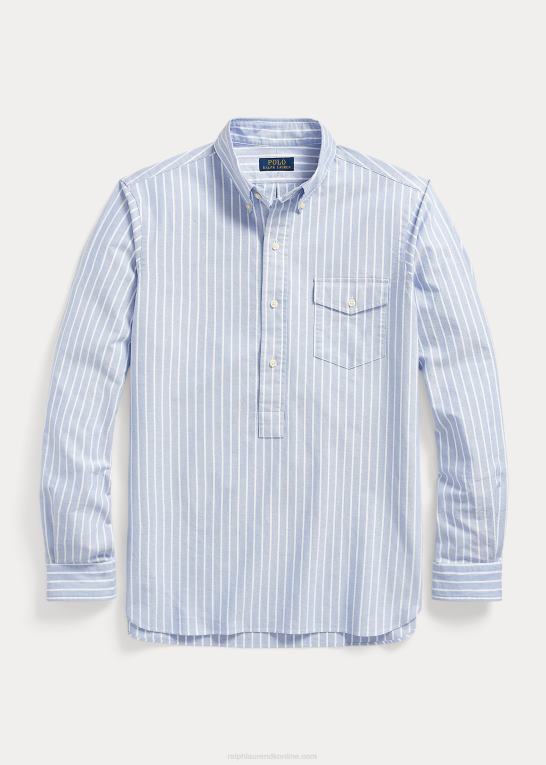 blå/hvid Mænd Ralph Lauren klassisk pasform stribet oxford popover skjorte Z426B930