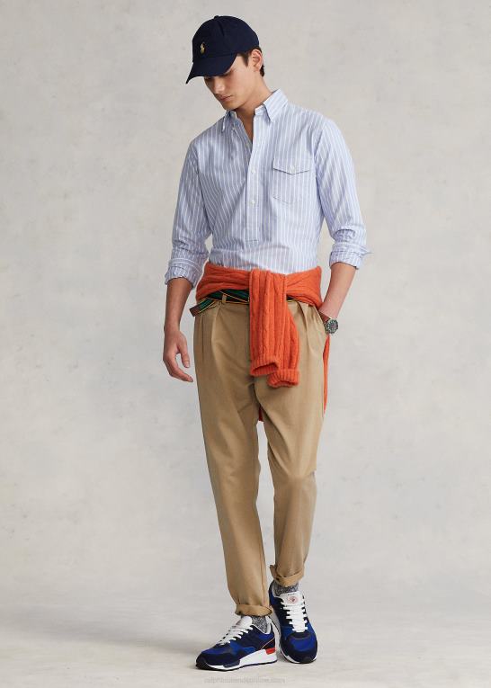 blå/hvid Mænd Ralph Lauren klassisk pasform stribet oxford popover skjorte Z426B930
