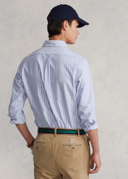 blå/hvid Mænd Ralph Lauren klassisk pasform stribet oxford popover skjorte Z426B930