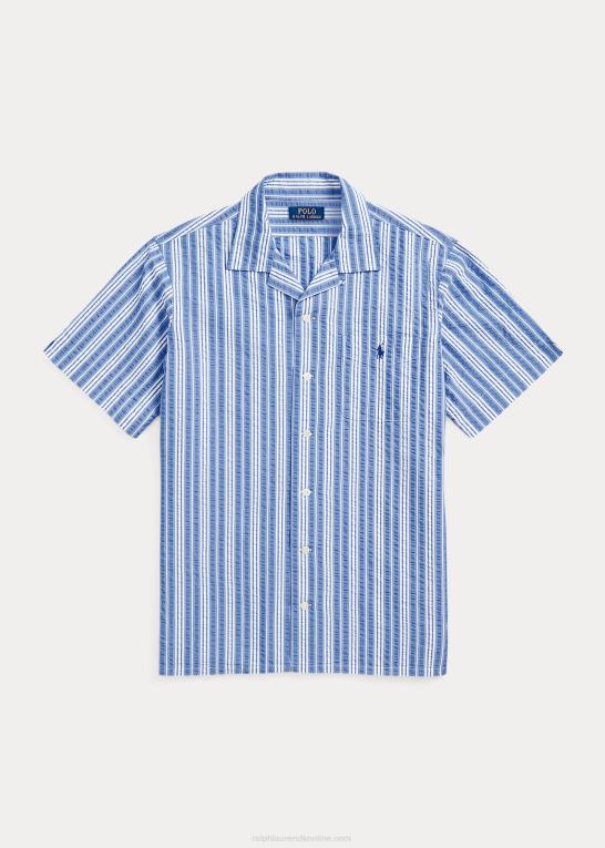 blå/hvid Mænd Ralph Lauren klassisk pasform stribet seersucker skjorte Z426B530