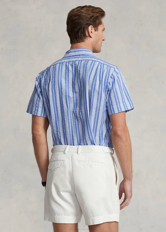 blå/hvid Mænd Ralph Lauren klassisk pasform stribet seersucker skjorte Z426B530