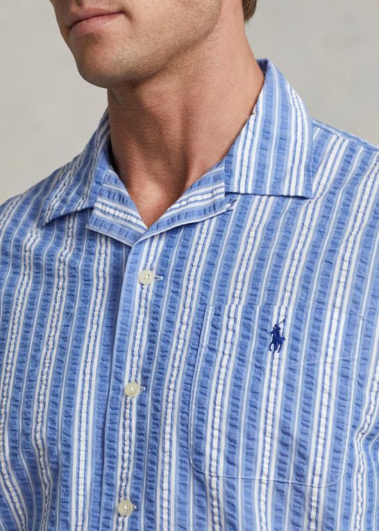 blå/hvid Mænd Ralph Lauren klassisk pasform stribet seersucker skjorte Z426B530