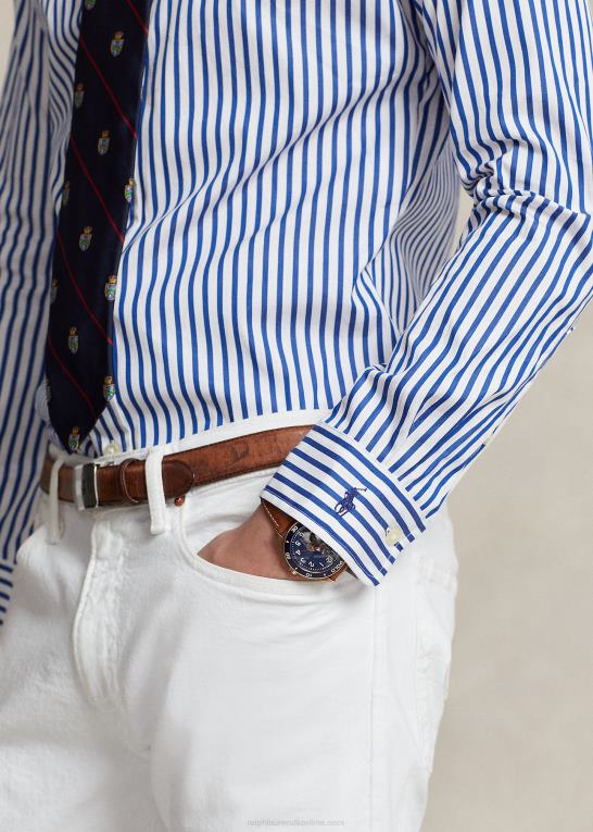 blå/hvid Mænd Ralph Lauren regent custom fit stribet poplin skjorte Z426B91