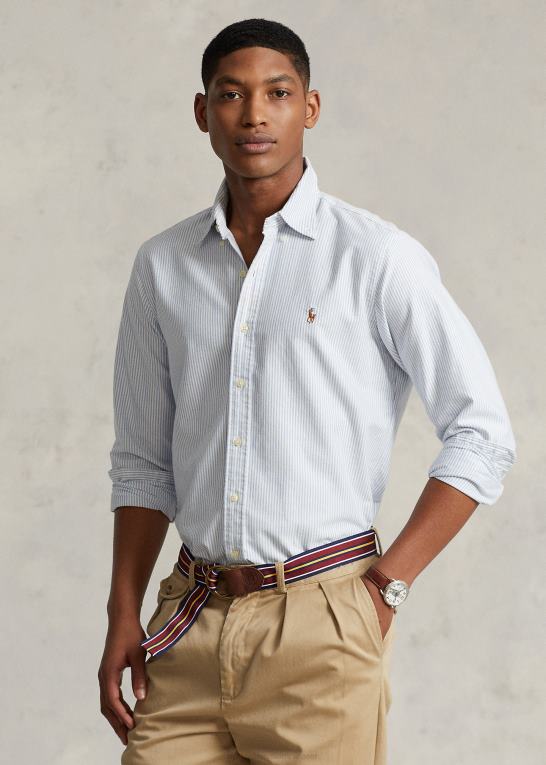 blå/hvid Mænd Ralph Lauren slim fit stribet oxford skjorte Z426B642