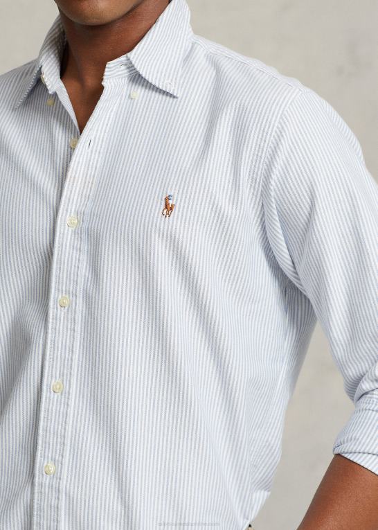 blå/hvid Mænd Ralph Lauren slim fit stribet oxford skjorte Z426B642