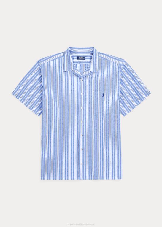 blå/hvid Mænd Ralph Lauren stribet seersucker skjorte Z426B1476