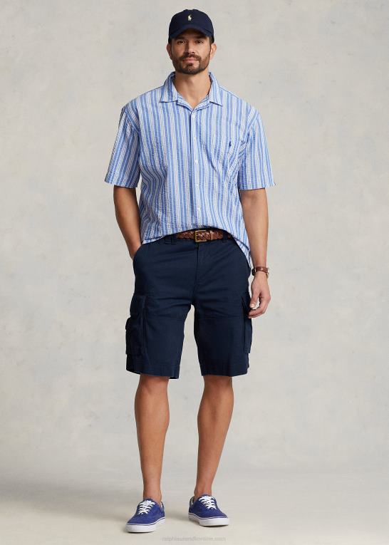 blå/hvid Mænd Ralph Lauren stribet seersucker skjorte Z426B1476