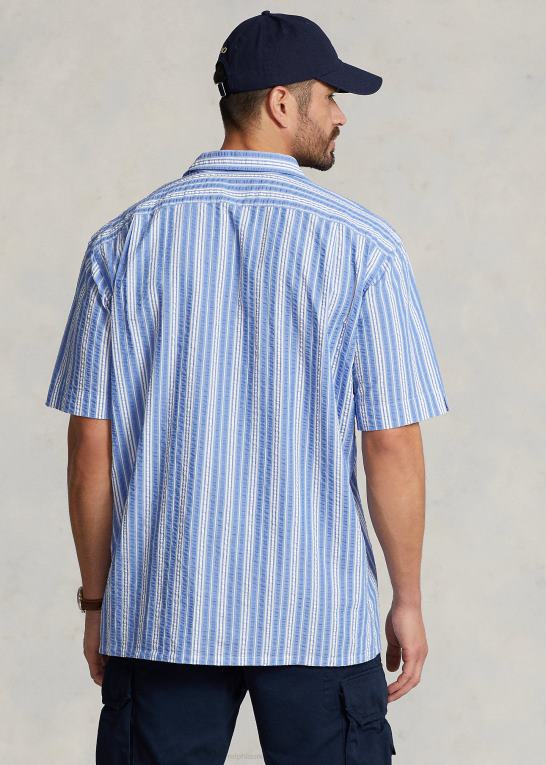 blå/hvid Mænd Ralph Lauren stribet seersucker skjorte Z426B1476