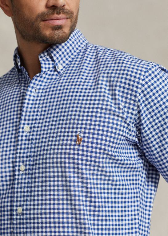 blå/hvid gingham Mænd Ralph Lauren gingham oxford skjorte Z426B1839
