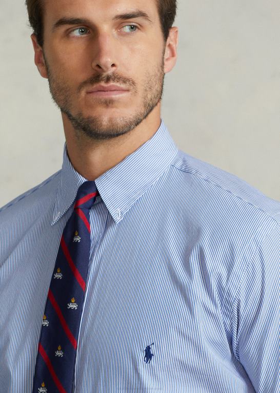 blå/hvid stribe Mænd Ralph Lauren stræk poplin skjorte Z426B1504