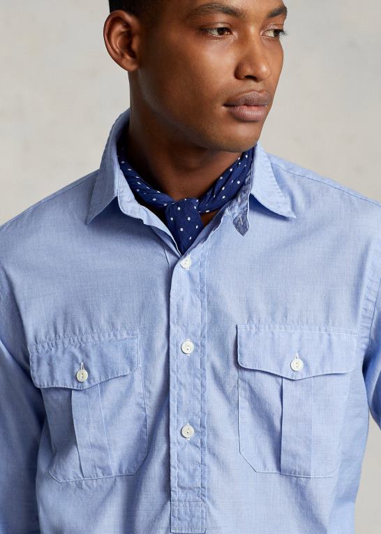blåklokke/hvid Mænd Ralph Lauren klassisk pasform end-on-end popover arbejdsskjorte Z426B8425