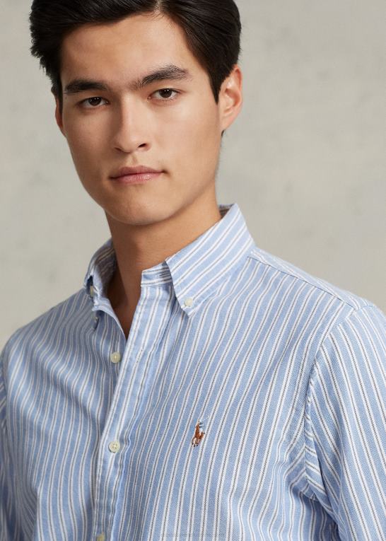 blå multi/hvid Mænd Ralph Lauren klassisk pasform stribet oxford skjorte Z426B8416