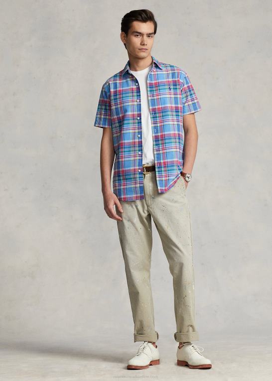 blå/rød multi Mænd Ralph Lauren klassisk pasform plaid oxford skjorte Z426B1081