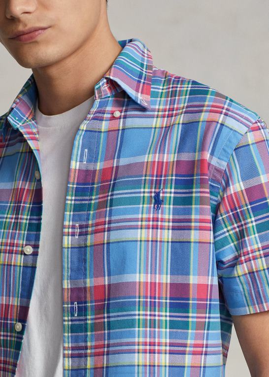 blå/rød multi Mænd Ralph Lauren klassisk pasform plaid oxford skjorte Z426B1081
