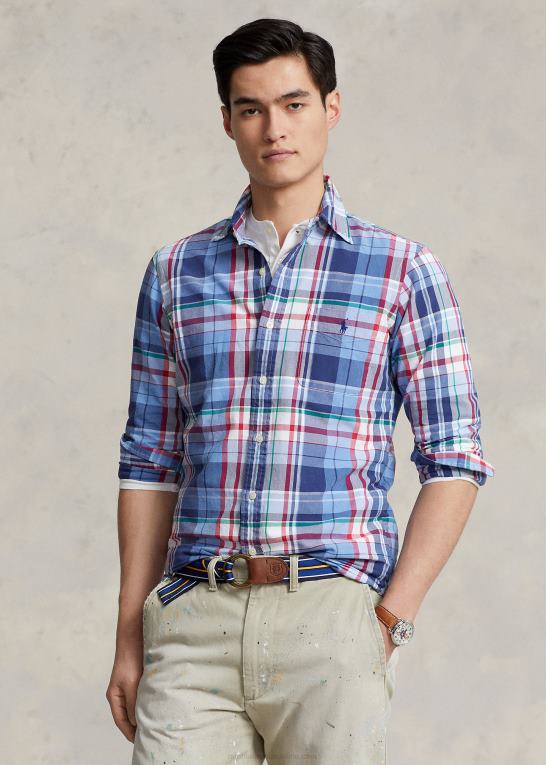 blå/rød multi Mænd Ralph Lauren klassisk pasform plaid oxford skjorte Z426B1137
