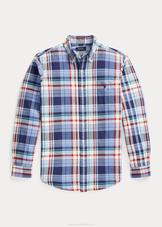 blå/rød multi Mænd Ralph Lauren klassisk pasform plaid oxford skjorte Z426B1137