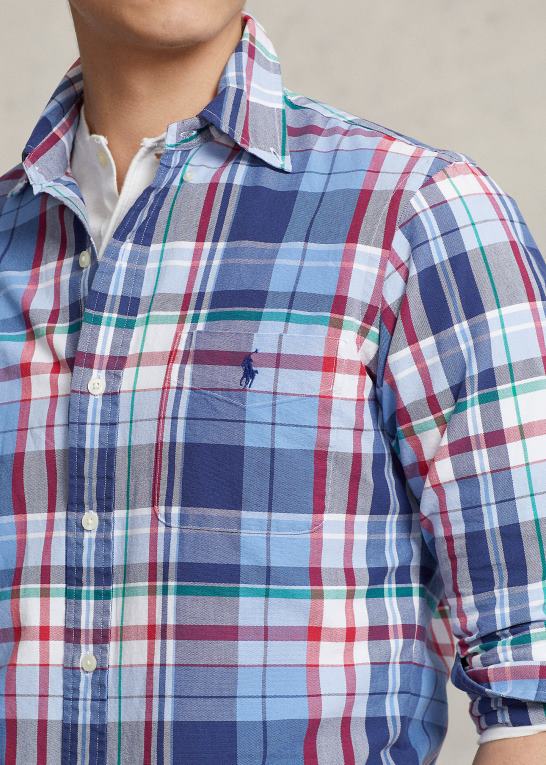 blå/rød multi Mænd Ralph Lauren klassisk pasform plaid oxford skjorte Z426B1137