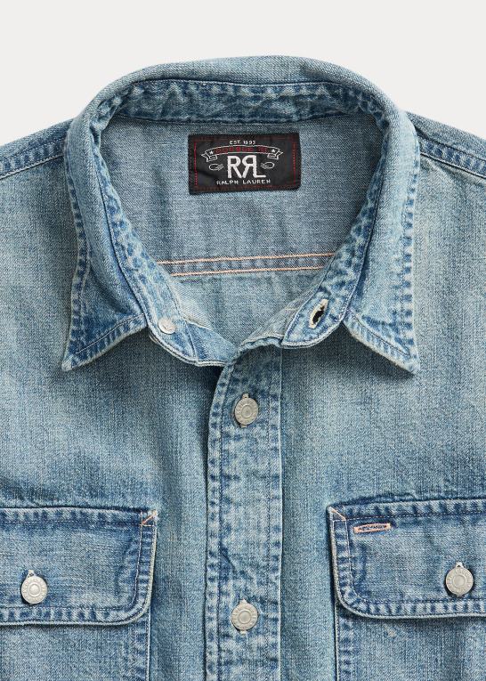 clearfield vask Mænd Ralph Lauren indigo denim arbejdsskjorte Z426B1734