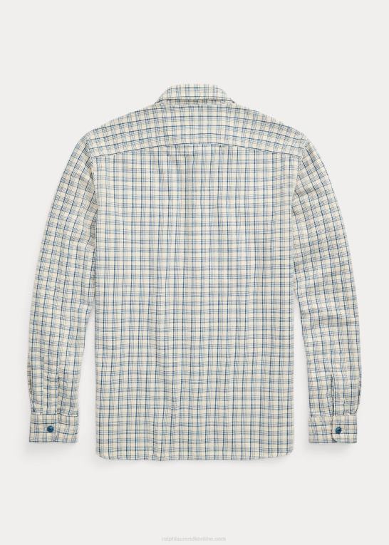 creme/blå Mænd Ralph Lauren plaidvævet arbejdsskjorte Z426B1731