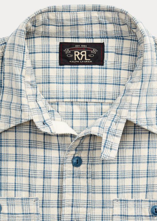 creme/blå Mænd Ralph Lauren plaidvævet arbejdsskjorte Z426B1731