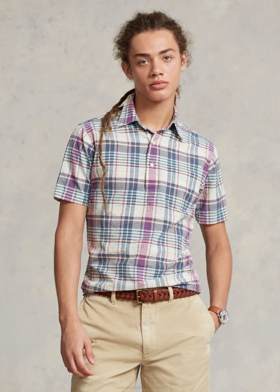 creme/marine multi Mænd Ralph Lauren klassisk pasform madras popover skjorte Z426B1019