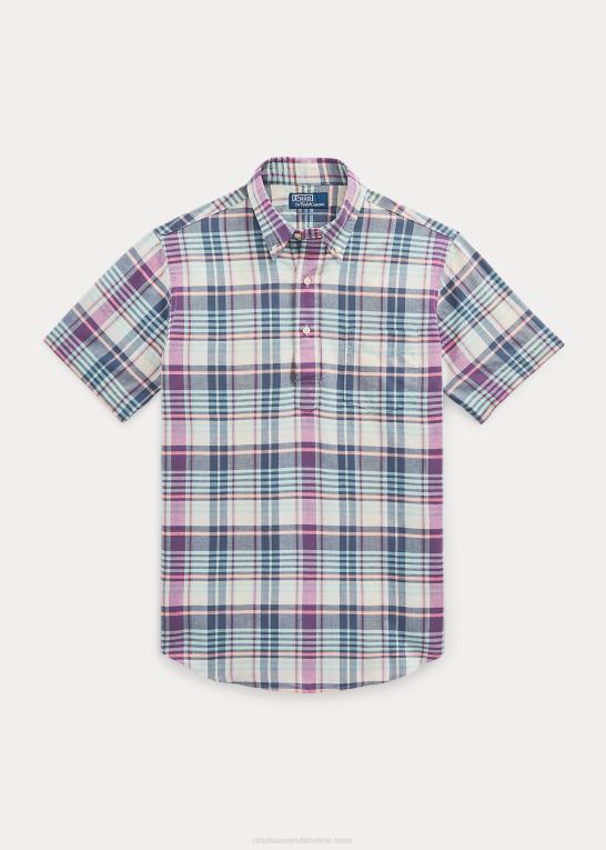creme/marine multi Mænd Ralph Lauren klassisk pasform madras popover skjorte Z426B1019