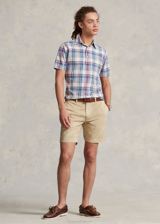 creme/marine multi Mænd Ralph Lauren klassisk pasform madras popover skjorte Z426B1019