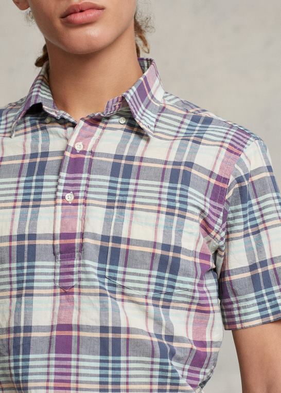 creme/marine multi Mænd Ralph Lauren klassisk pasform madras popover skjorte Z426B1019