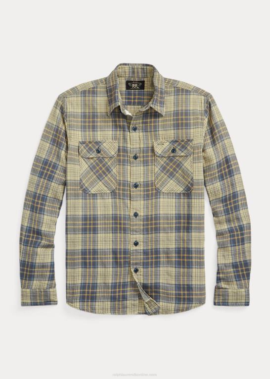 falmet blå/gul Mænd Ralph Lauren plaid twill arbejdsskjorte Z426B8686