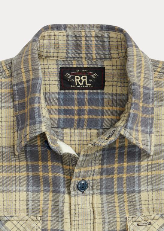 falmet blå/gul Mænd Ralph Lauren plaid twill arbejdsskjorte Z426B8686