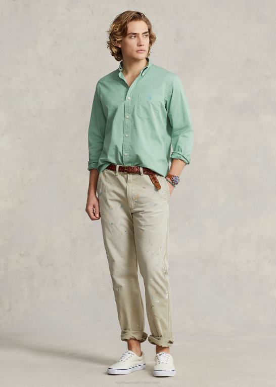 falmet mynte Mænd Ralph Lauren klassisk pasform fjervægt twill skjorte Z426B802